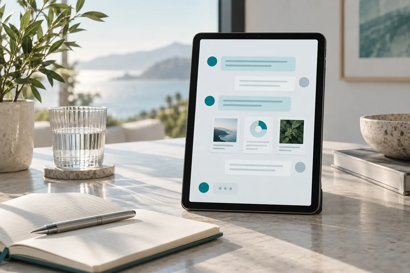 Concept image of a chat assistant on a tablet