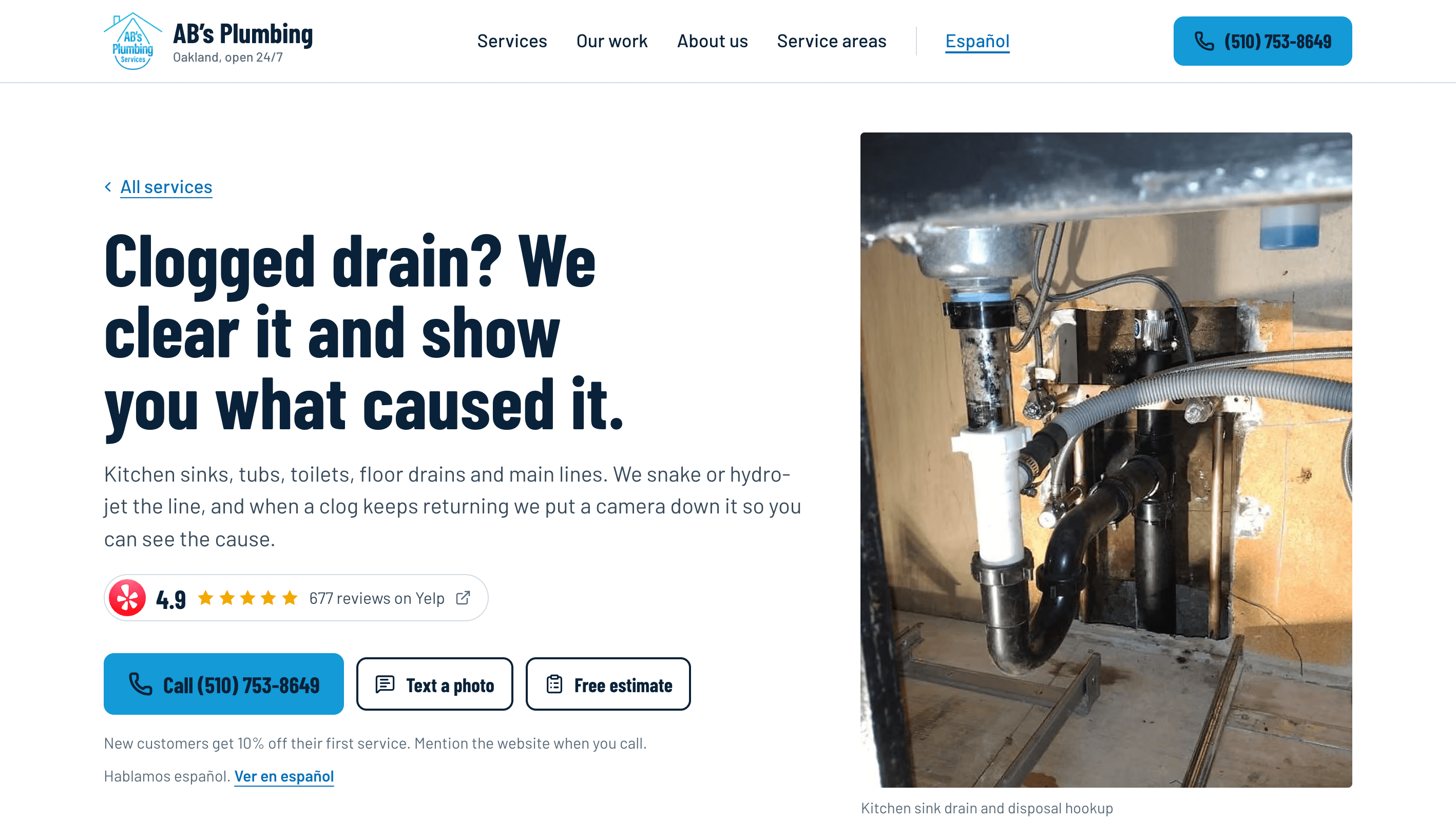 AB’s Plumbing drain cleaning landing page