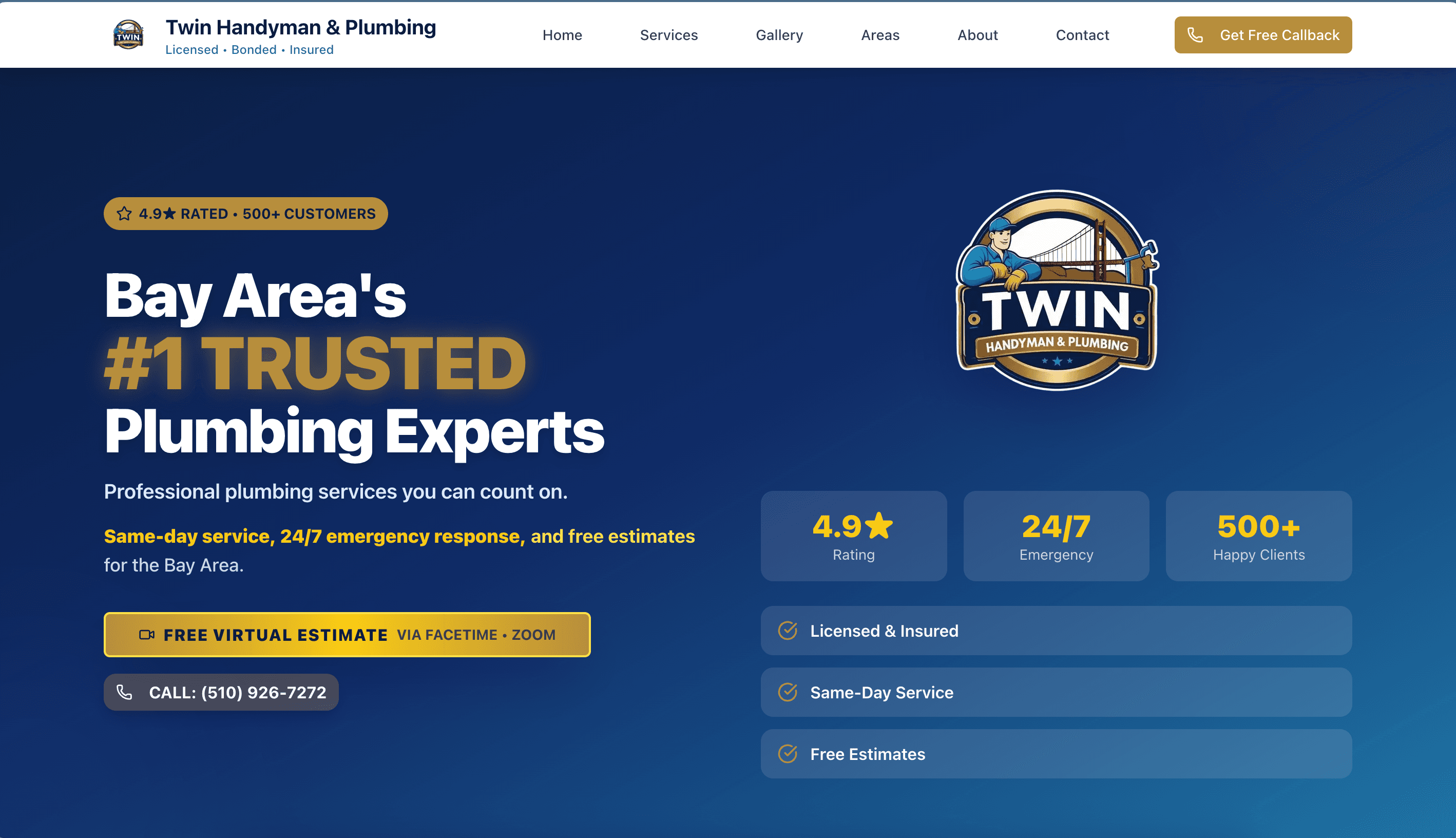 Vista del sitio web de Twin Handyman